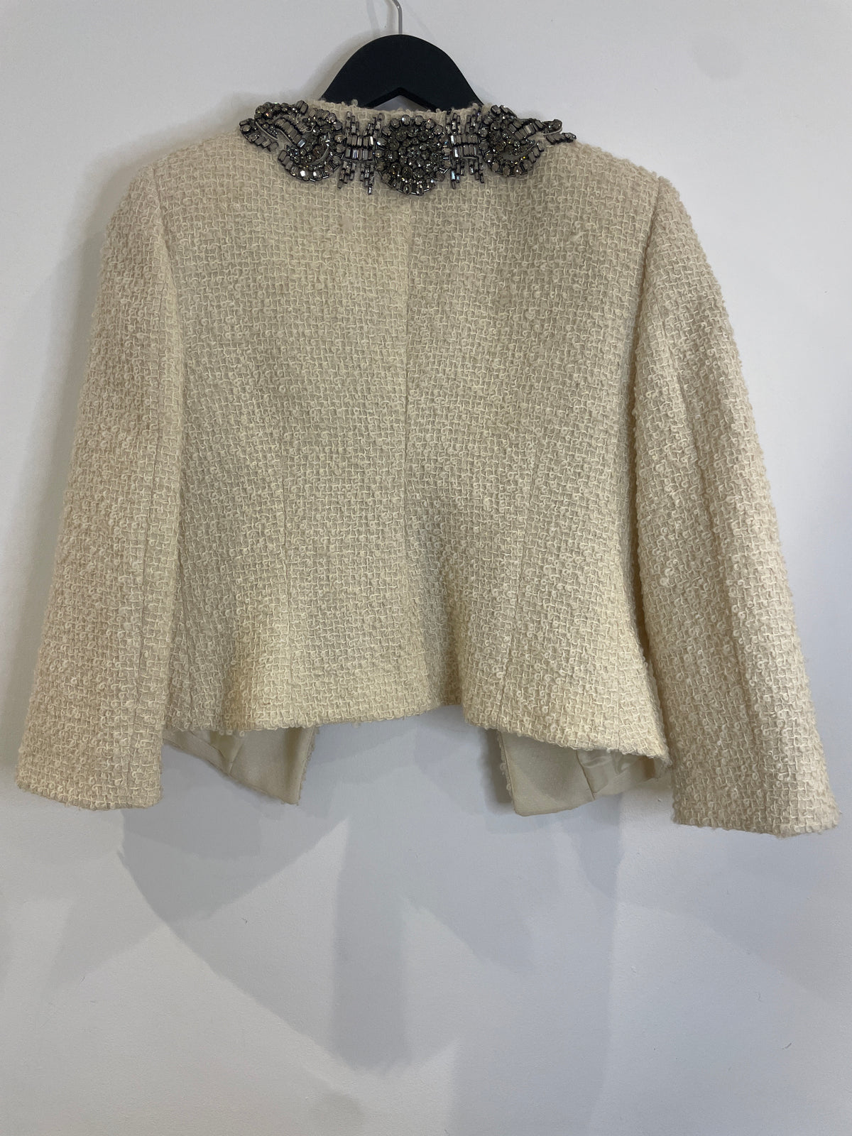 Gai Mattiolo Couture Vintage Boucle Jacket Cream/Black Diamond Crystal Size 10
