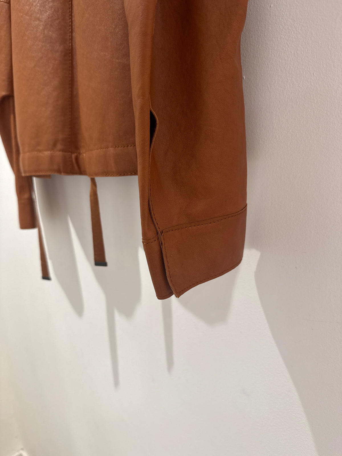 Luisa Cerano hooded lambskin leather jacket Tan Size 8