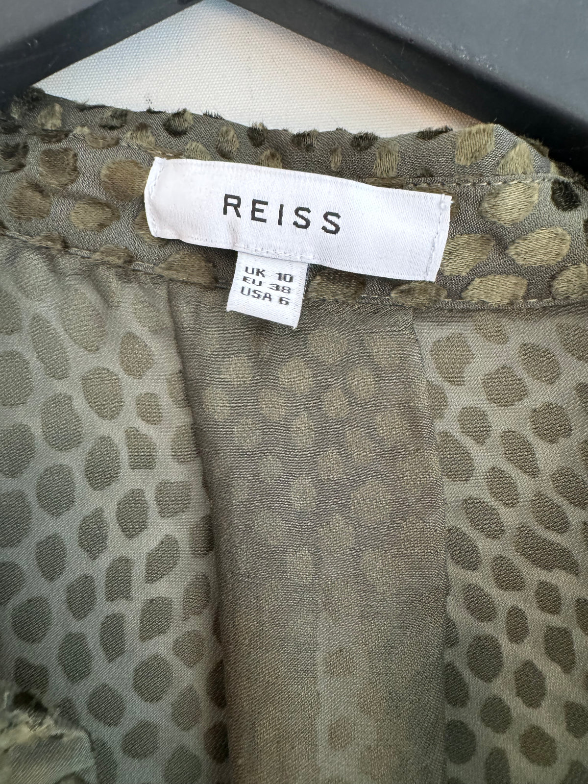 Reiss burn out spot blouse Olive Size 10