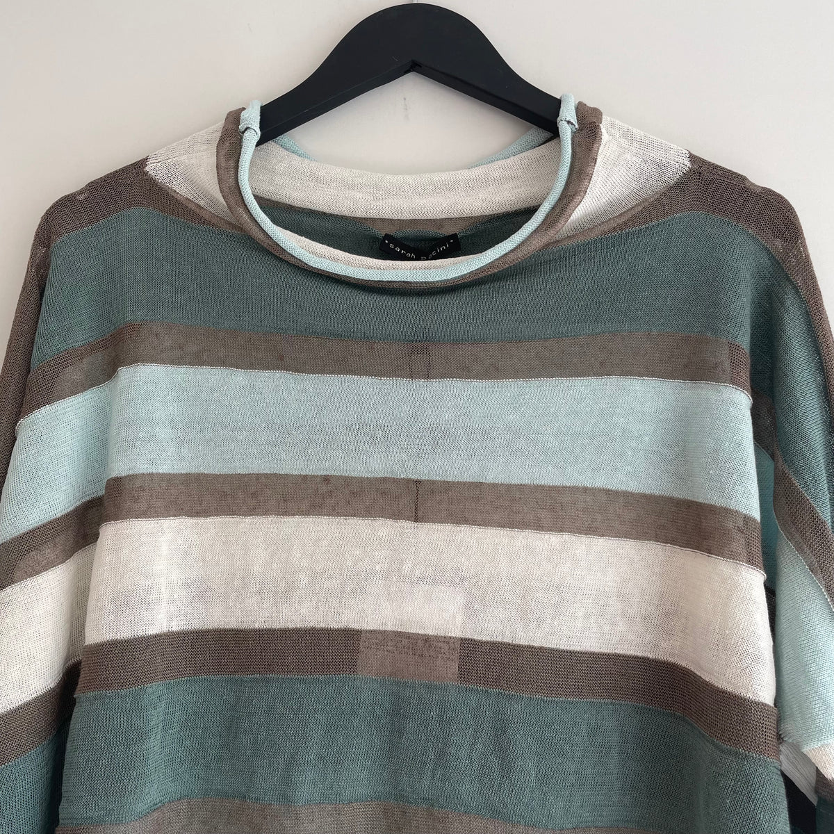 Sarah Pacini sheer stripe crop jumper Seafoam/Choc/Ivory OS