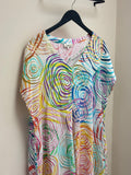Sahara Linen Midi Dress Circle Rings Print White/Multi Brights Size 4/UK 16-18