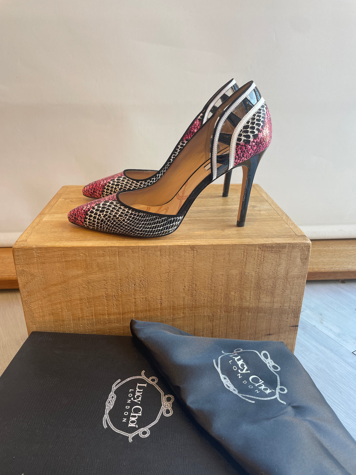 Lucy Choi Ayra snake print leather shoes Pink/Black Size 40