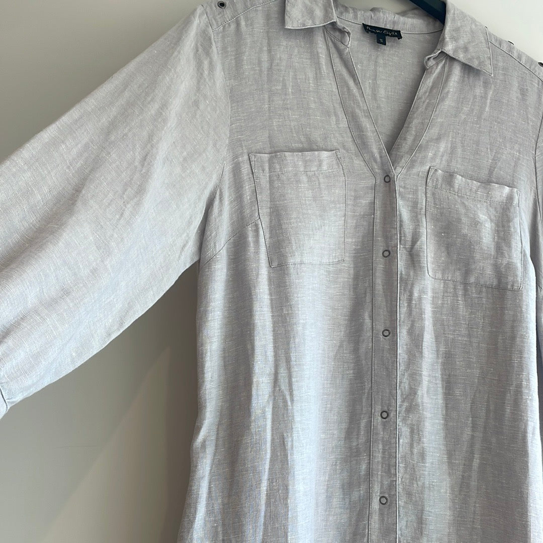 Phase Eight linen popper front midi dress Grey Size 16