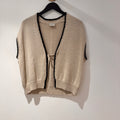 Wrap knitted tie sleeveless cardigan Cream/Black Size 14