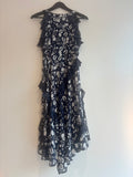 Mint Velvet Frill Midi Dress Animal Print Navy/Ivory