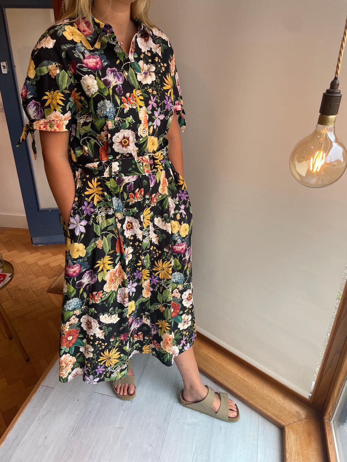 Zara floral print shirtdress Black/Multi Size XL