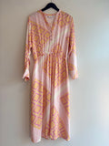 Coster Peach/Pinks/Ecru Geo Print Silky Midi Dress 40