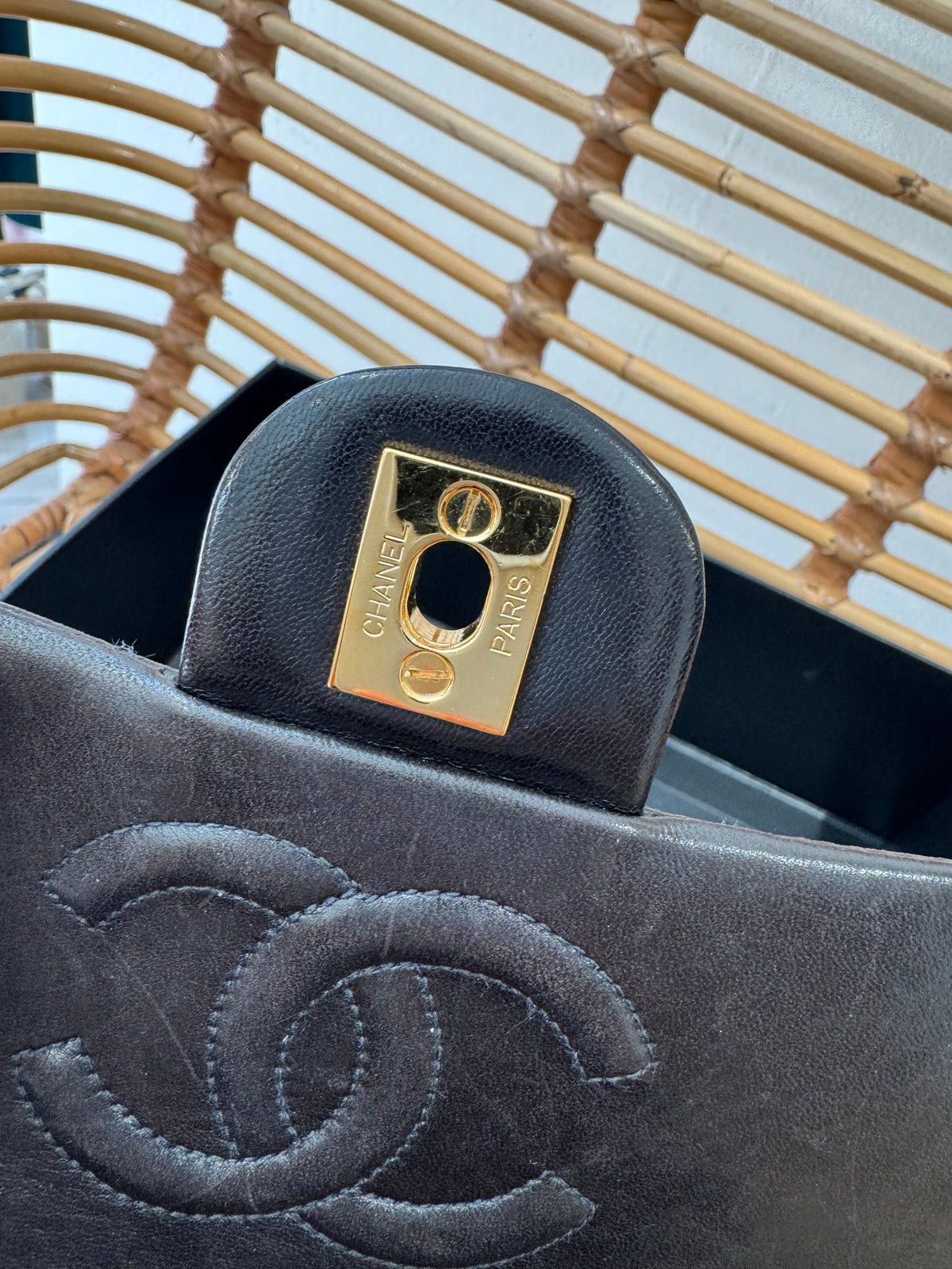 Chanel vintage mini classic flap bag Black and Gold