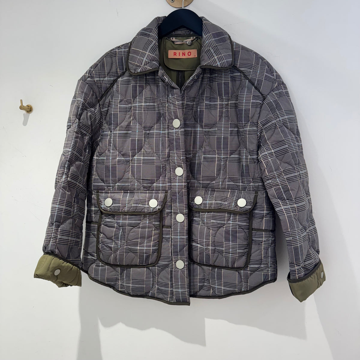 Rino & Pelle quilted jacket Houndstooth Taupe/khaki Size 12