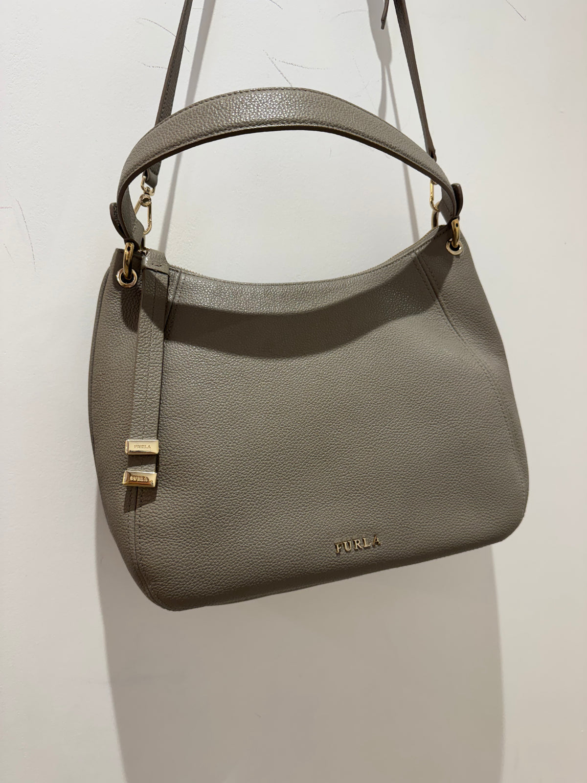 Furla Florence small leather hobo Bag Grey