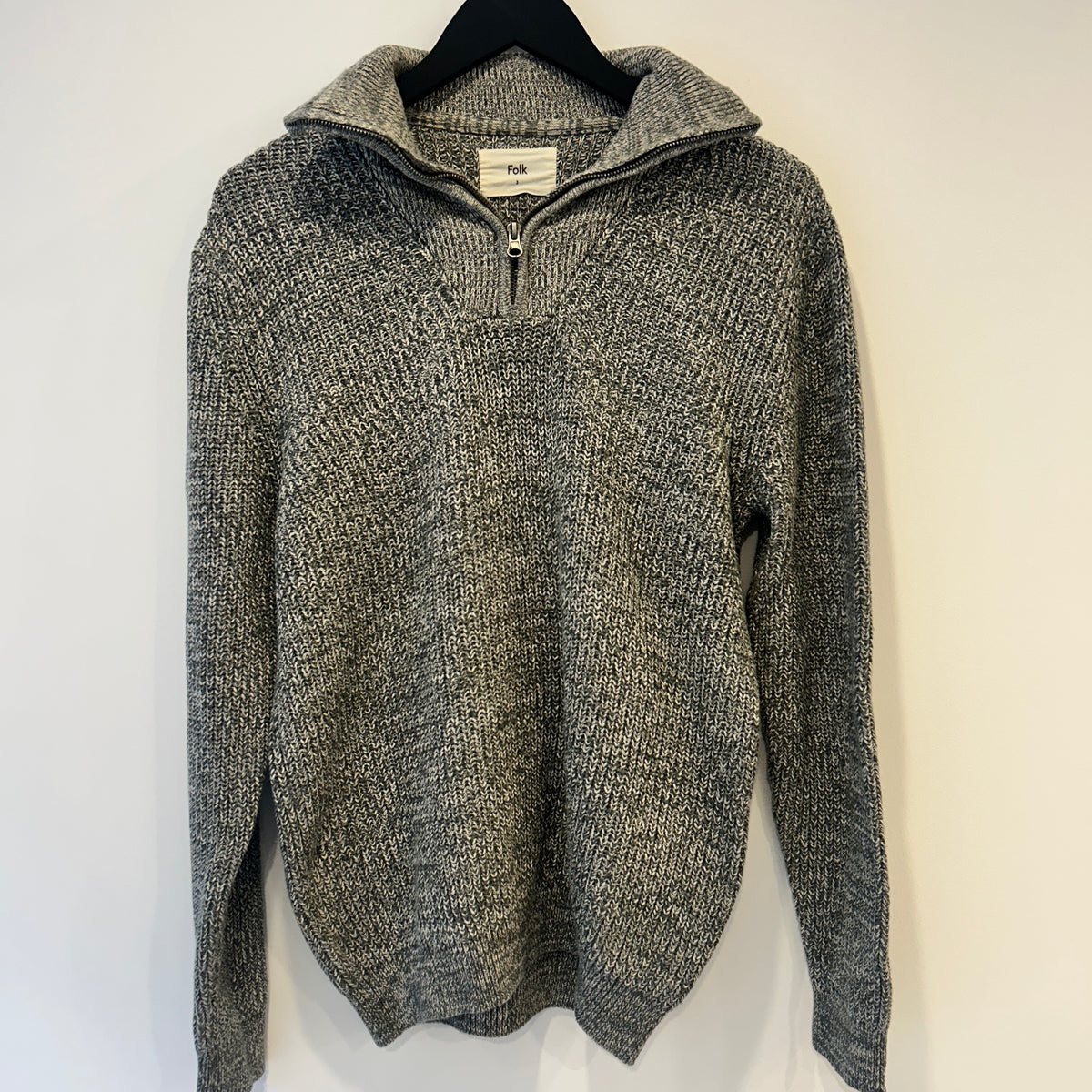 Folk ribbed quarter zip jumper Grey Marl Size 3