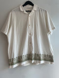 Folk linen blend embroidered shirt Ecru/Green Size 4
