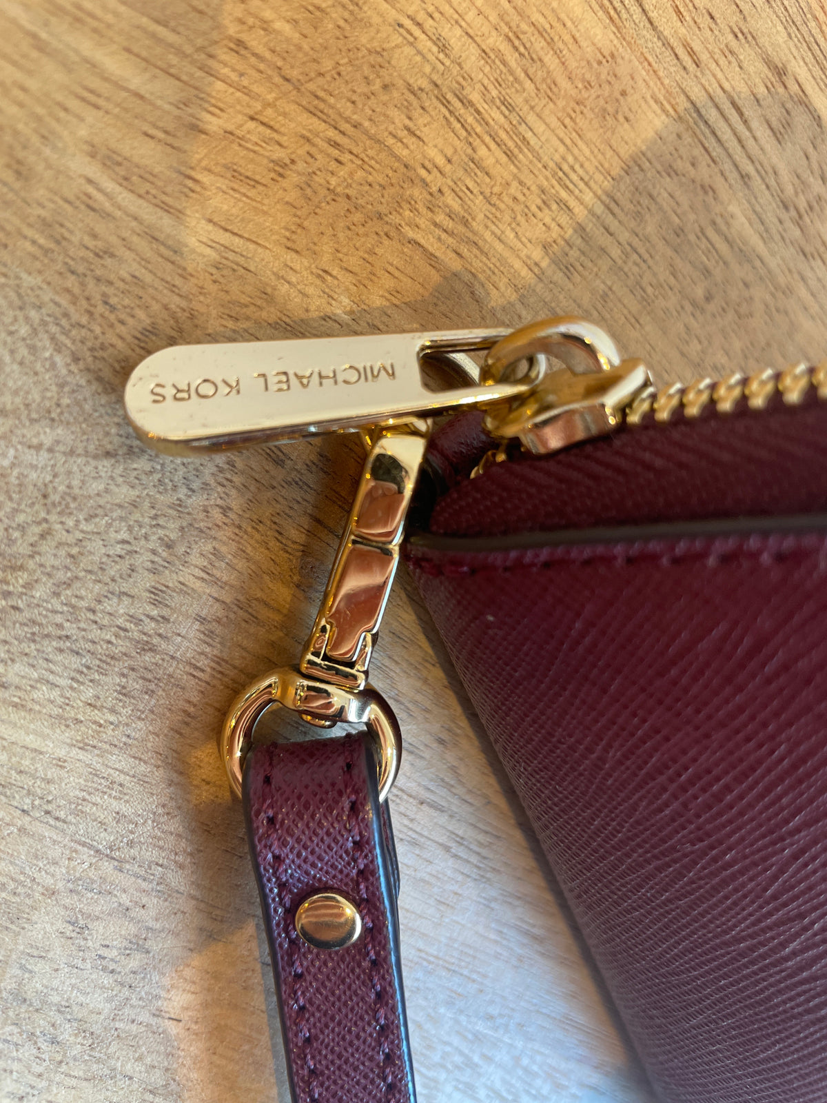 Michael Kors Saffiano Leather Zip Round Purse Burgundy One Size