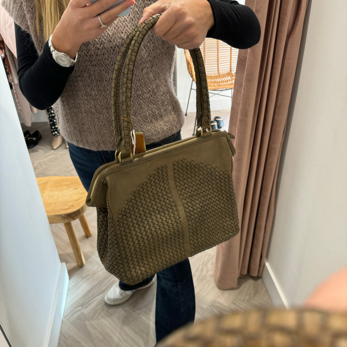 Gon handcrafted leather woven bag Taupe