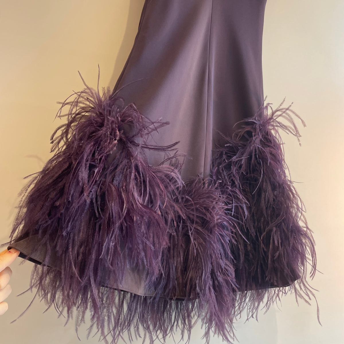 Irresistible marabou trim cocktail dress Aubergine Size 14