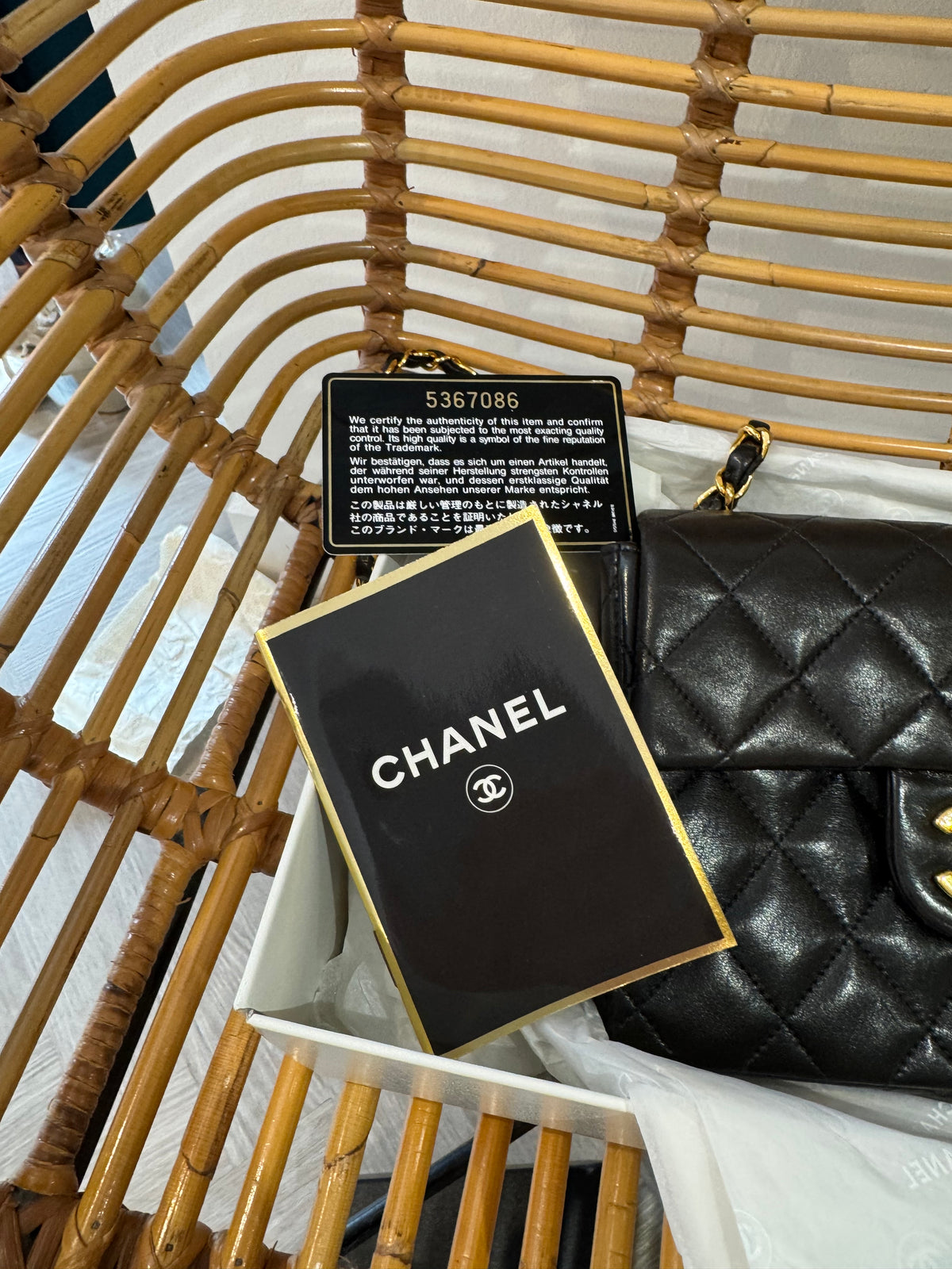 Chanel vintage mini classic flap bag Black and Gold