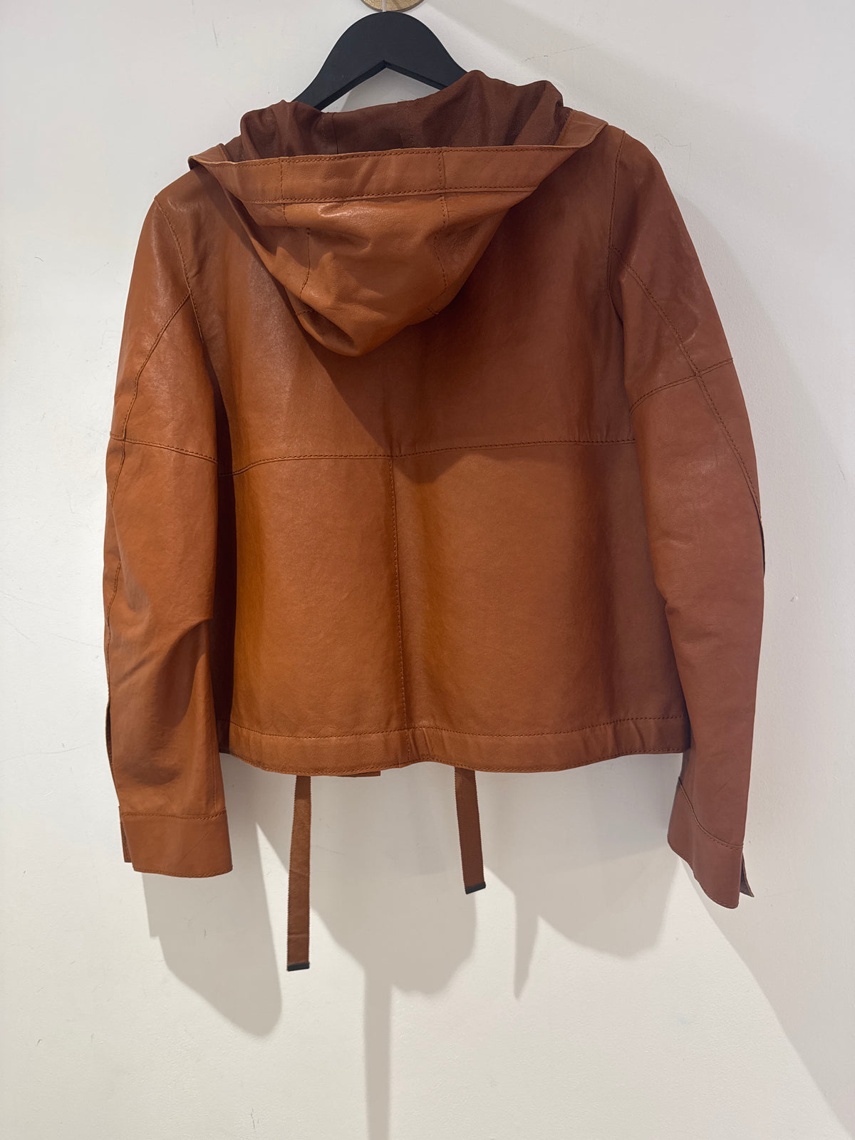 Luisa Cerano hooded lambskin leather jacket Tan Size 8