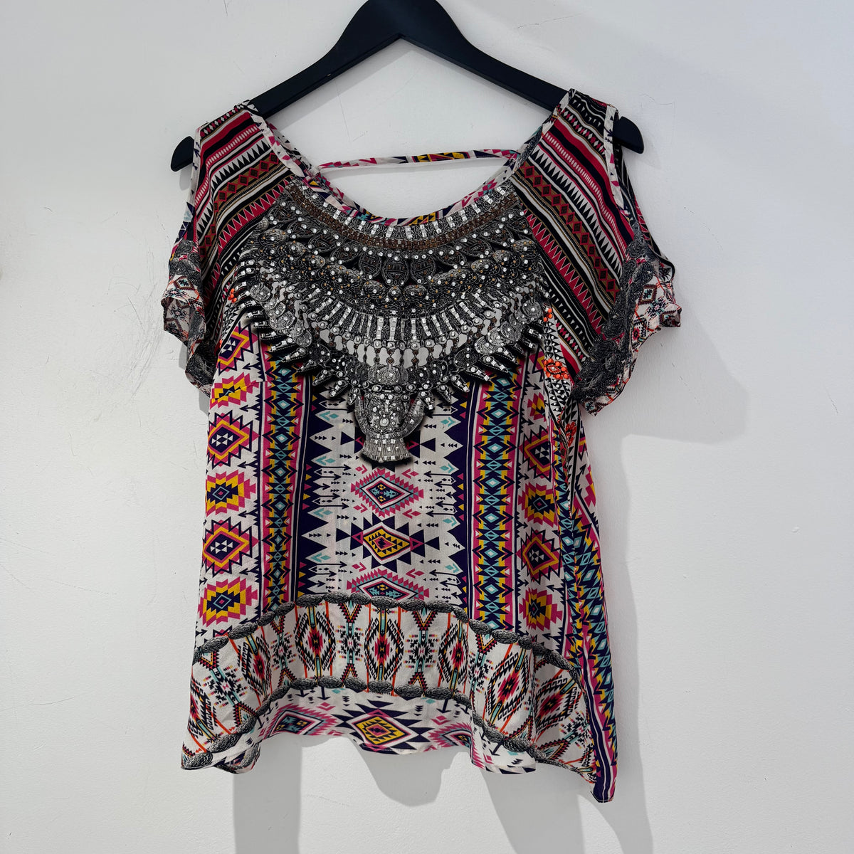 Inoa Silk Geo tribal embellished top Multi Size 0