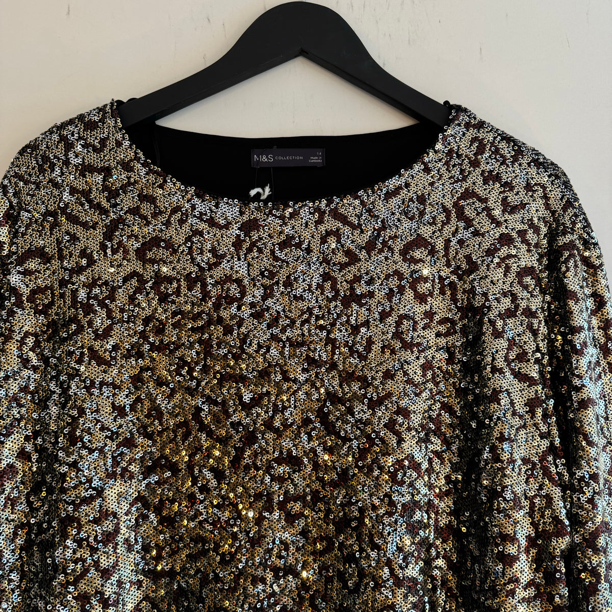 M&S sequin top Brown/Black Size 14