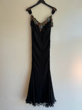 Patrick Casey vintage embellished silk maxi dress Black/Multi Size UK 10