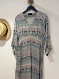 Jessica Russell Flint Silk Blend Dress Pastel Print Green/Lilac/Red Size Medium