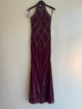 Stephen Yearick Vintage embellished halter neck gown Magenta Size 8-10