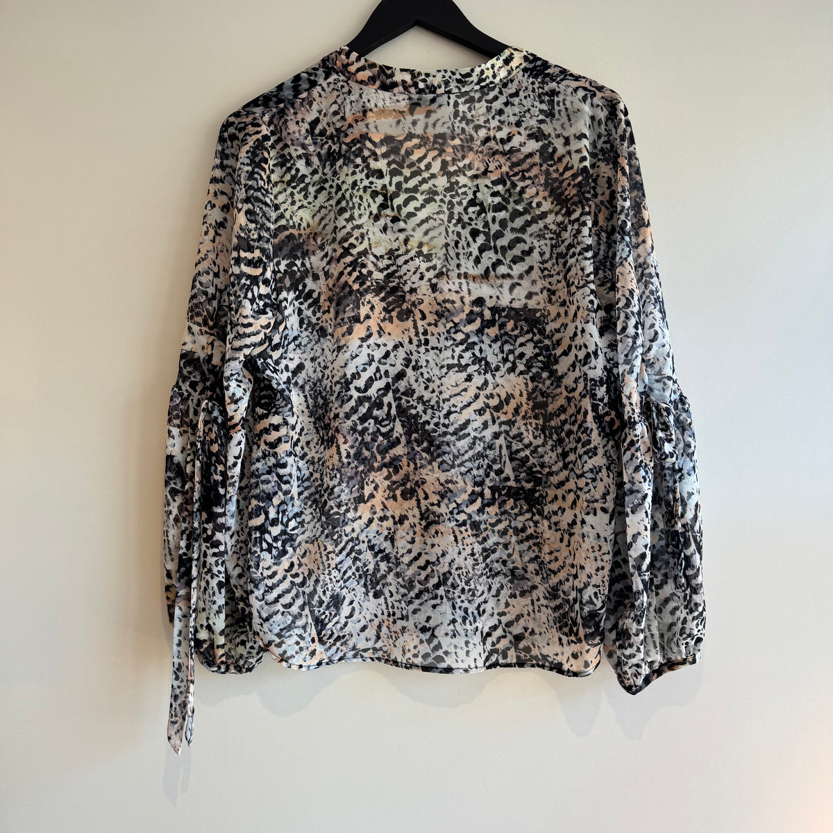 Mint Velvet sheer animal print blouse Peach/Greys Size 14