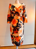 Veni Infantino/ Ronald Joyce Occasion Dress Orange/Navy/Champagne Mikado Floral Size 12