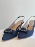 Phase Eight Henni Kitten Heel Slingback Shoe Navy Size UK 6