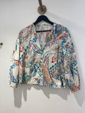 Zara Painted Floral Popover Blouse Cream/multi Size Medium