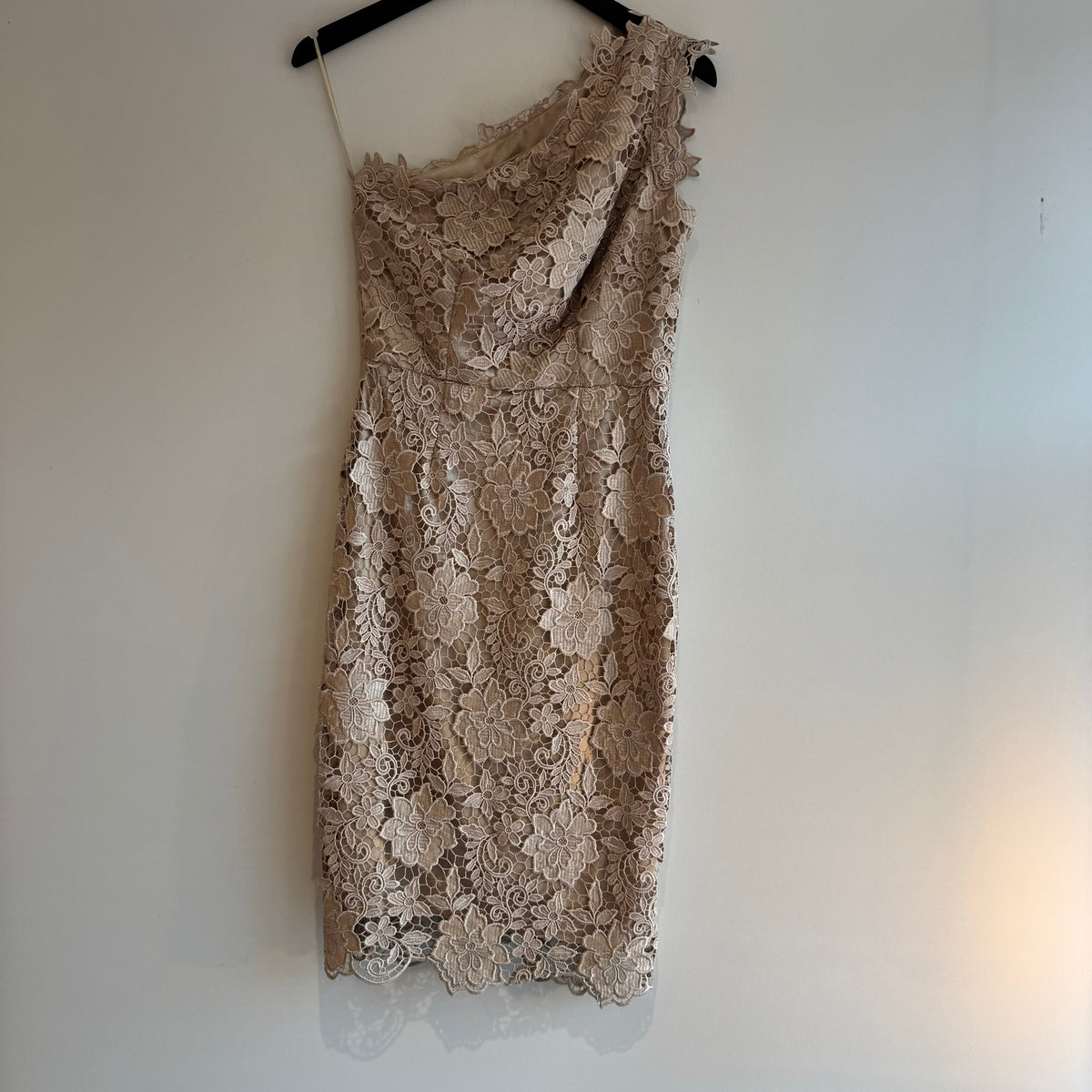 Gina Bacconi lace occasion dress and sheer shawl Latte  Size 8