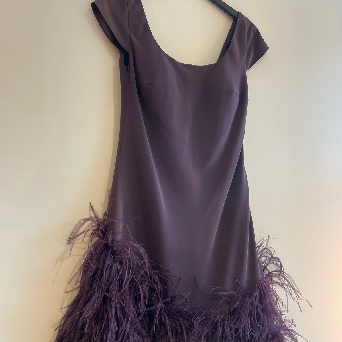 Irresistible marabou trim cocktail dress Aubergine Size 14