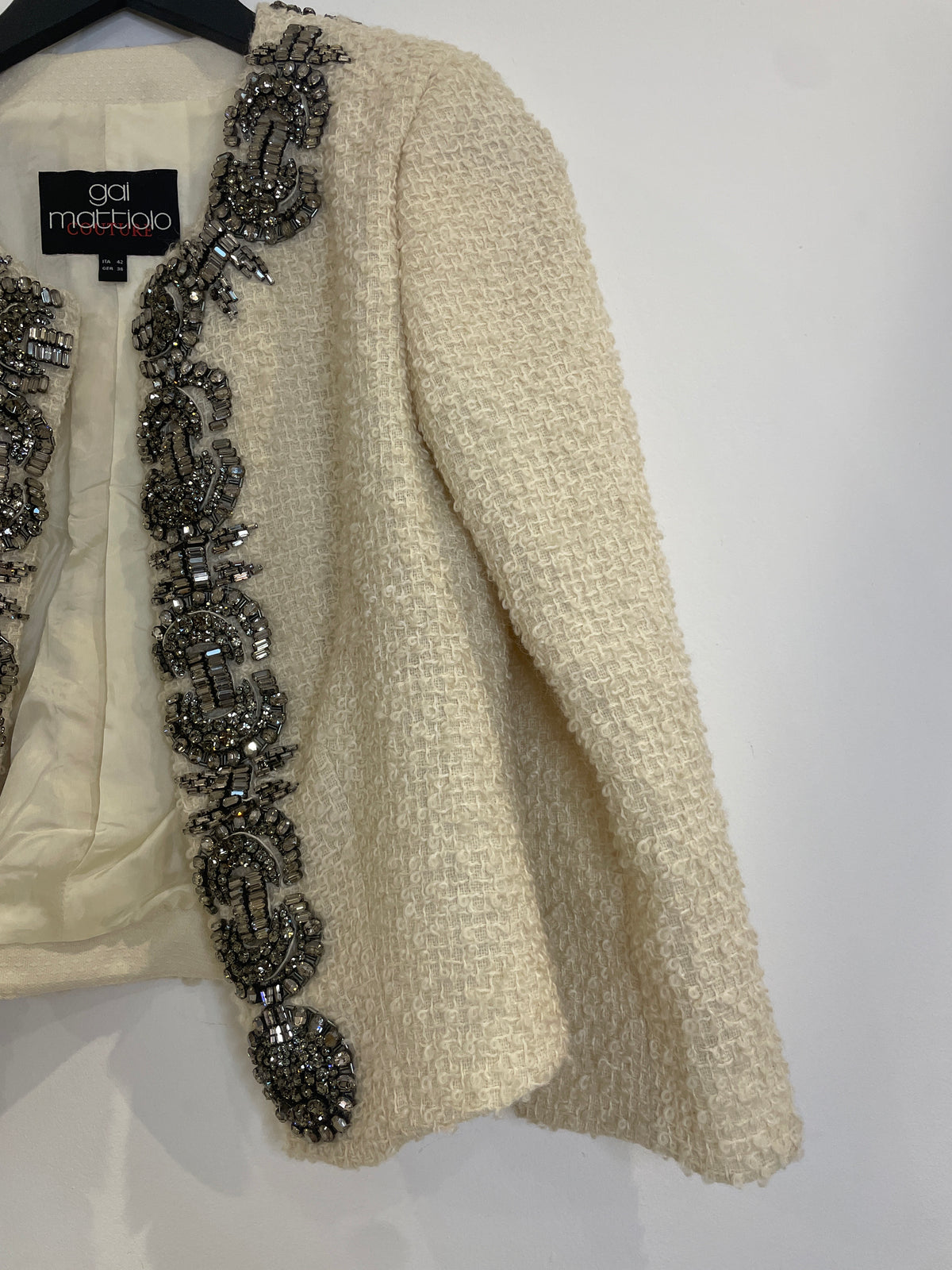 Gai Mattiolo Couture Vintage Boucle Jacket Cream/Black Diamond Crystal Size 10