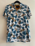 Guide London leaf print t-shirt White/Teal/Tan Size Large