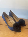 Charlotte Olympia Occasionwear Navy Satin Pom Pom Heel