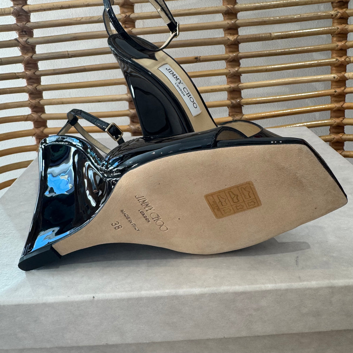 Jimmy Choo Brien patent wedge sandal Black Size 5