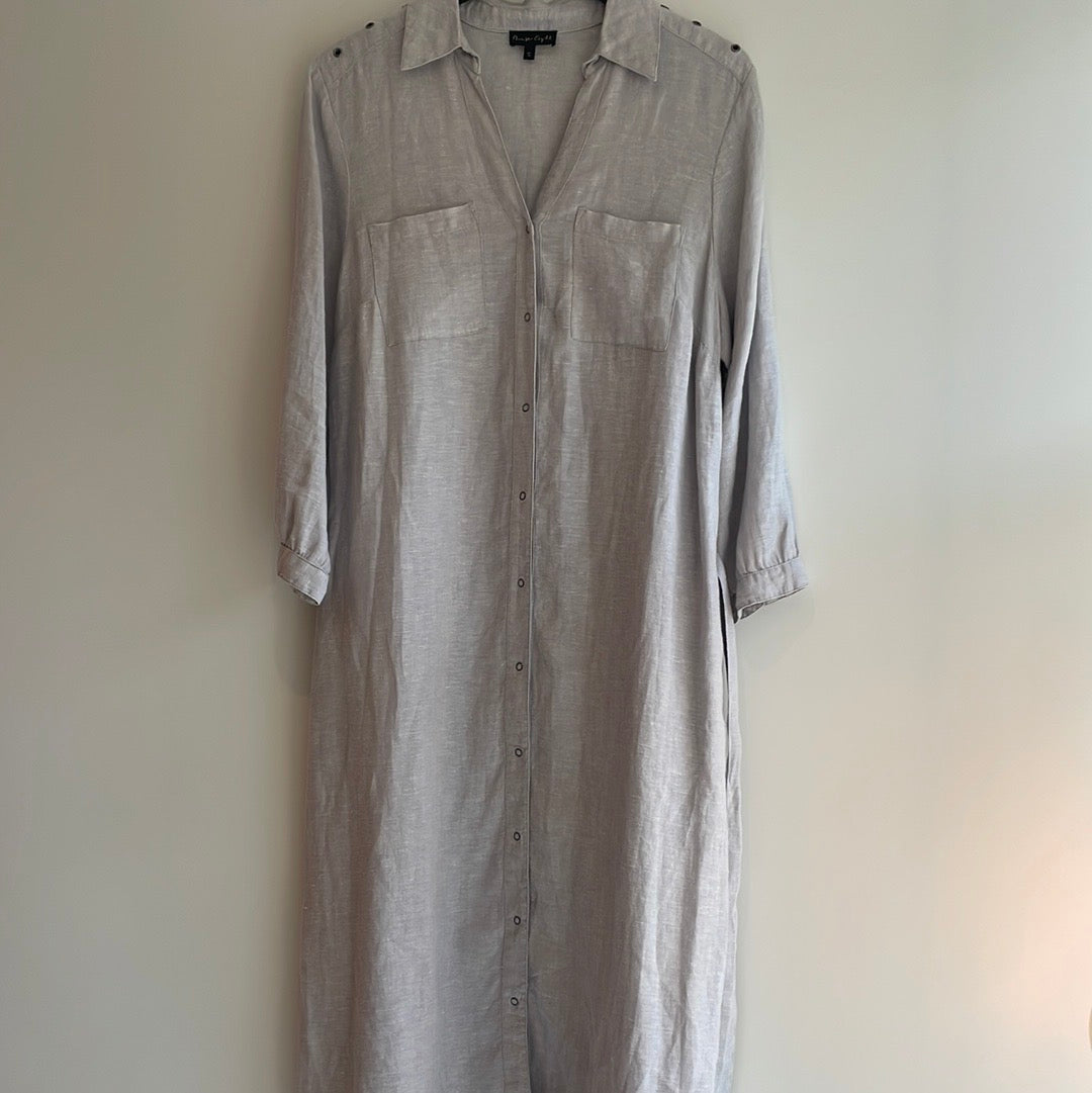 Phase Eight linen popper front midi dress Grey Size 16