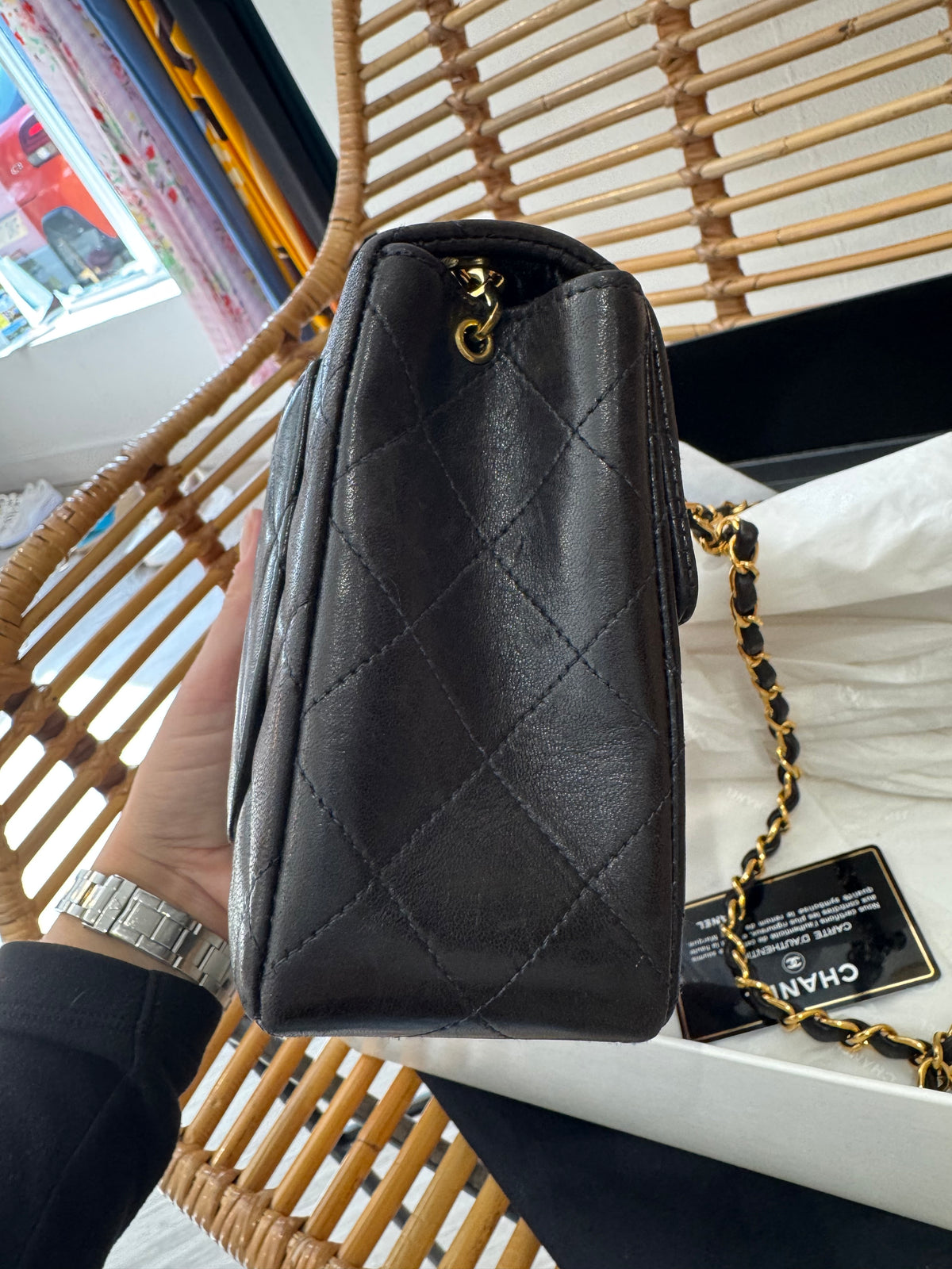 Chanel vintage mini classic flap bag Black and Gold
