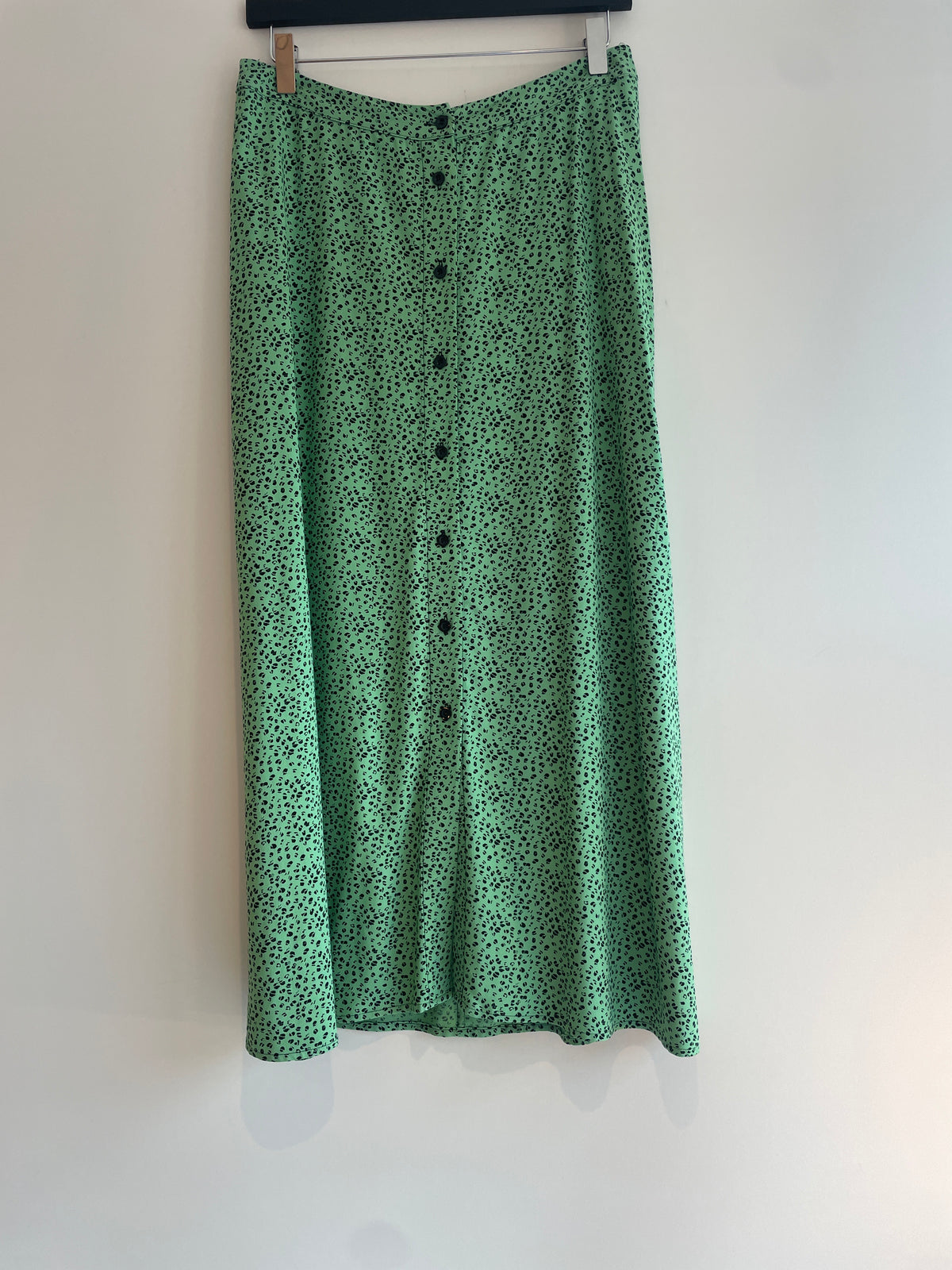 Whistles Button through Skirt Ditsy Animal Print Pale Green/Black Size 10