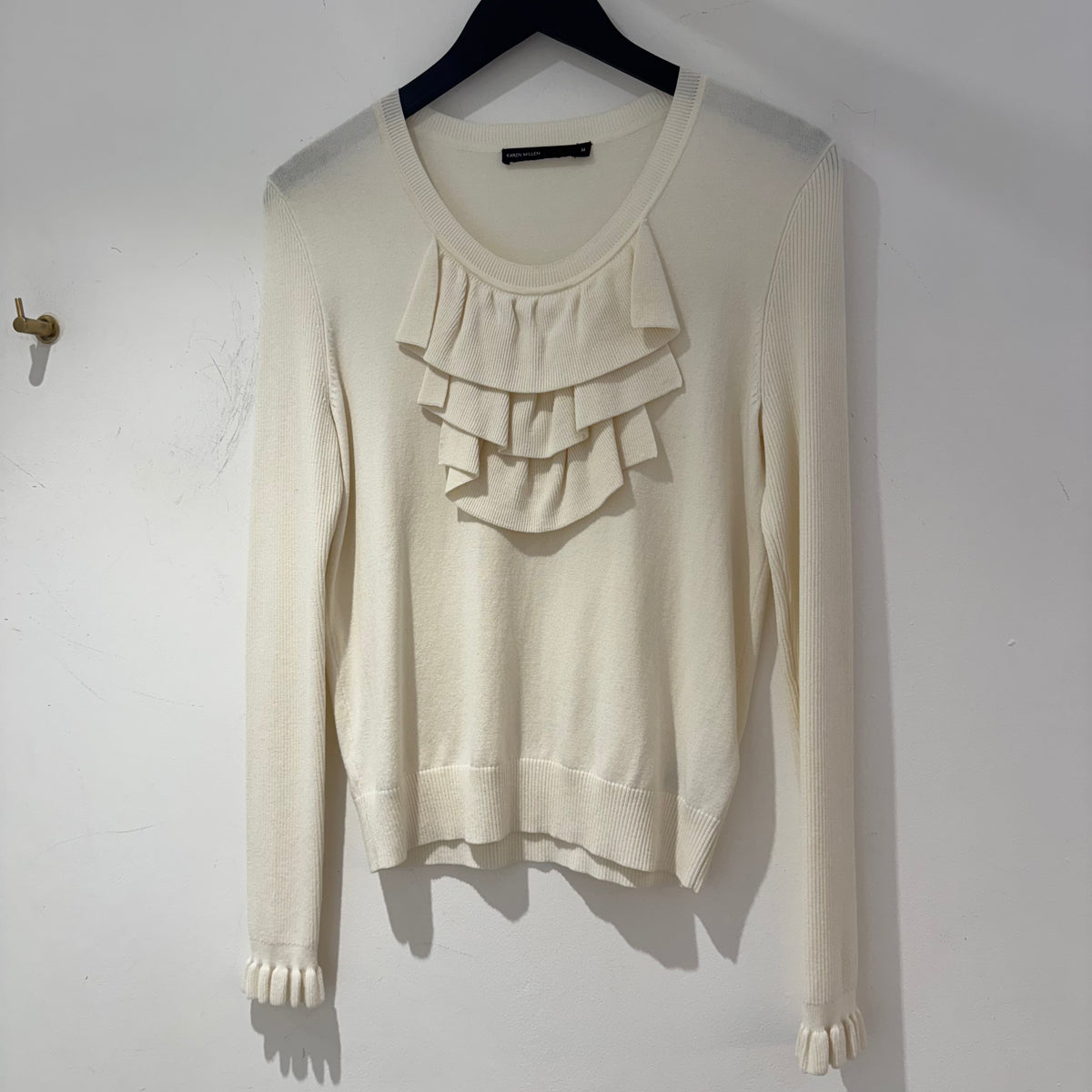 Karen Millen Frill front knit jumper Cream Size Medium