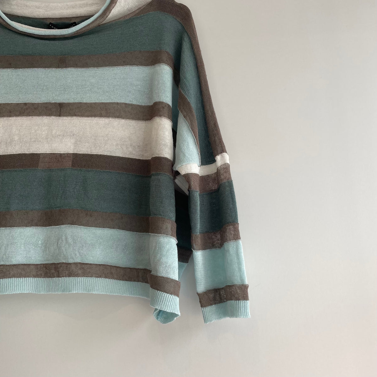 Sarah Pacini sheer stripe crop jumper Seafoam/Choc/Ivory OS