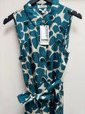 Jaeger silk large daisy print shirt dress Teal/ecru/black Size 16