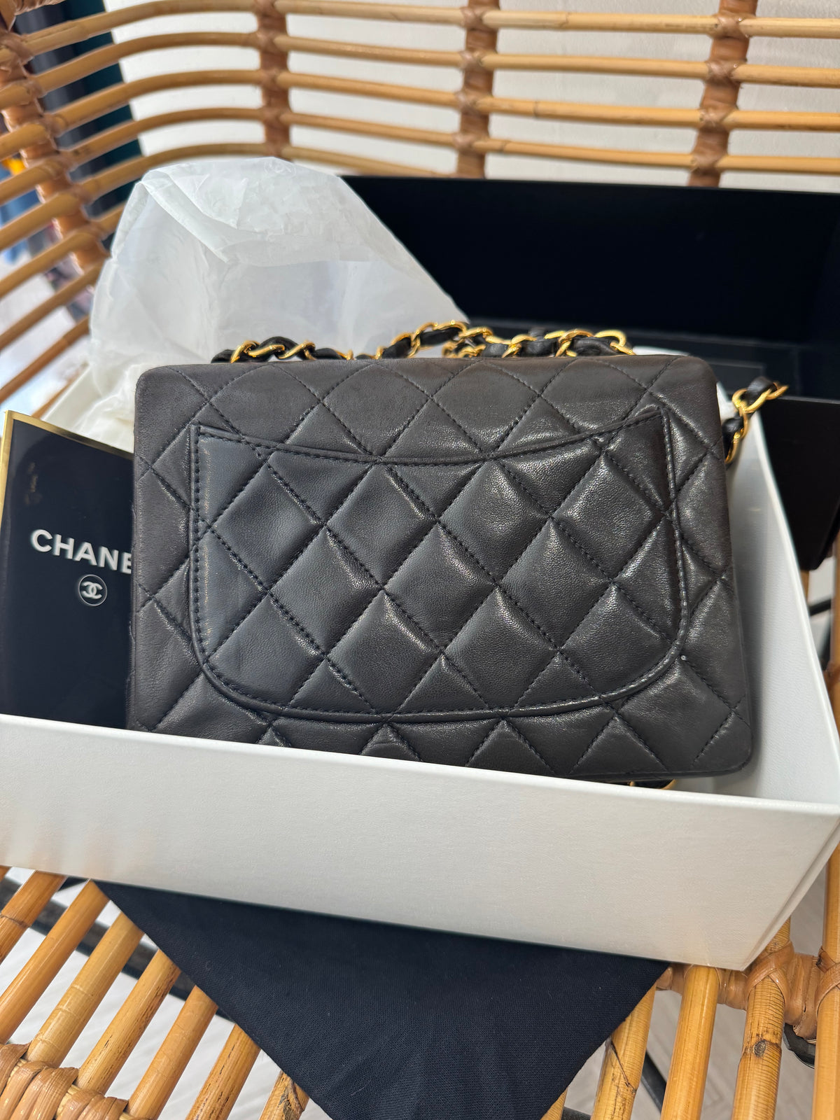 Chanel vintage mini classic flap bag Black and Gold