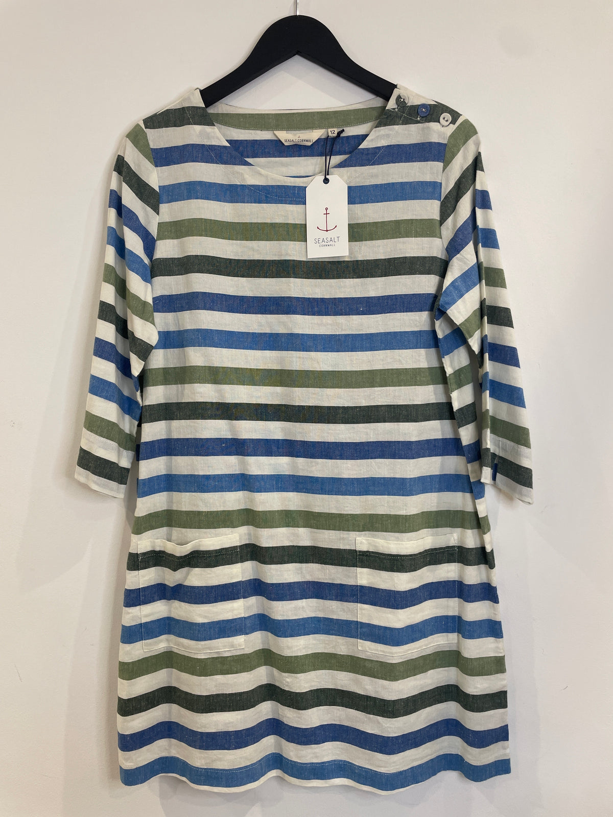 Seasalt Cornwall stripe tunic Ivory/Blue/Green Size 12