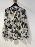 Mint Velvet Cassie Print Fluted Blouse Cream/Grey Size Medium