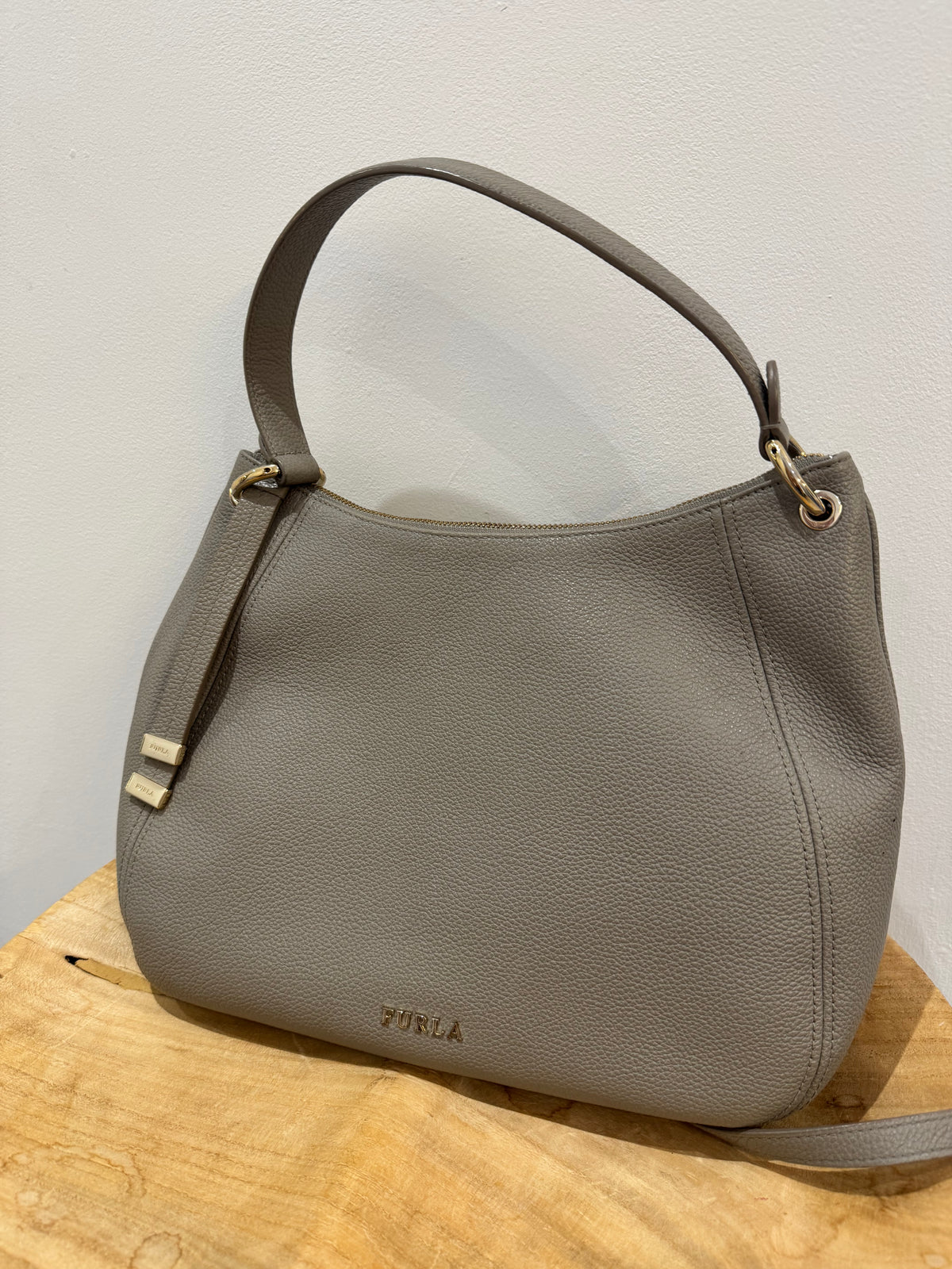 Furla Florence small leather hobo Bag Grey