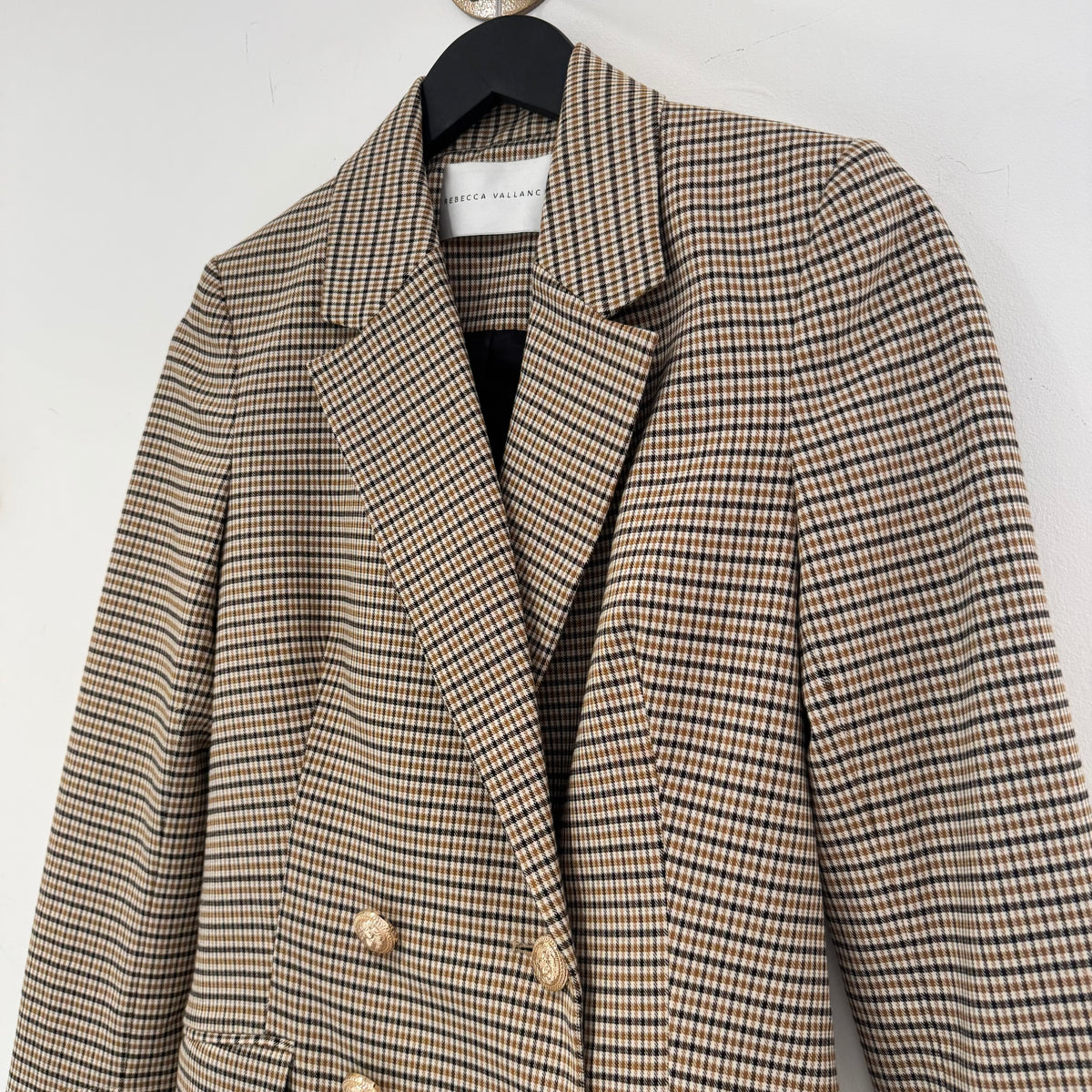 Rebecca Vallance Herringbone Check blazer Camel/Black size 6