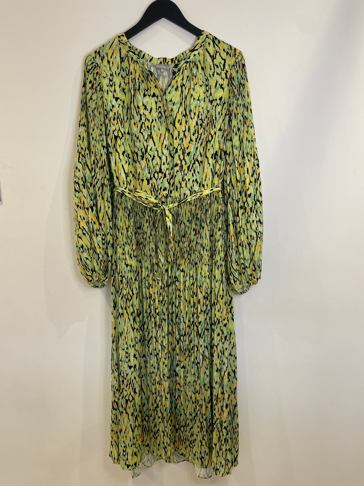 Oliver Bonas Midi Dress Smudge Print Lime/Citrus Size 18