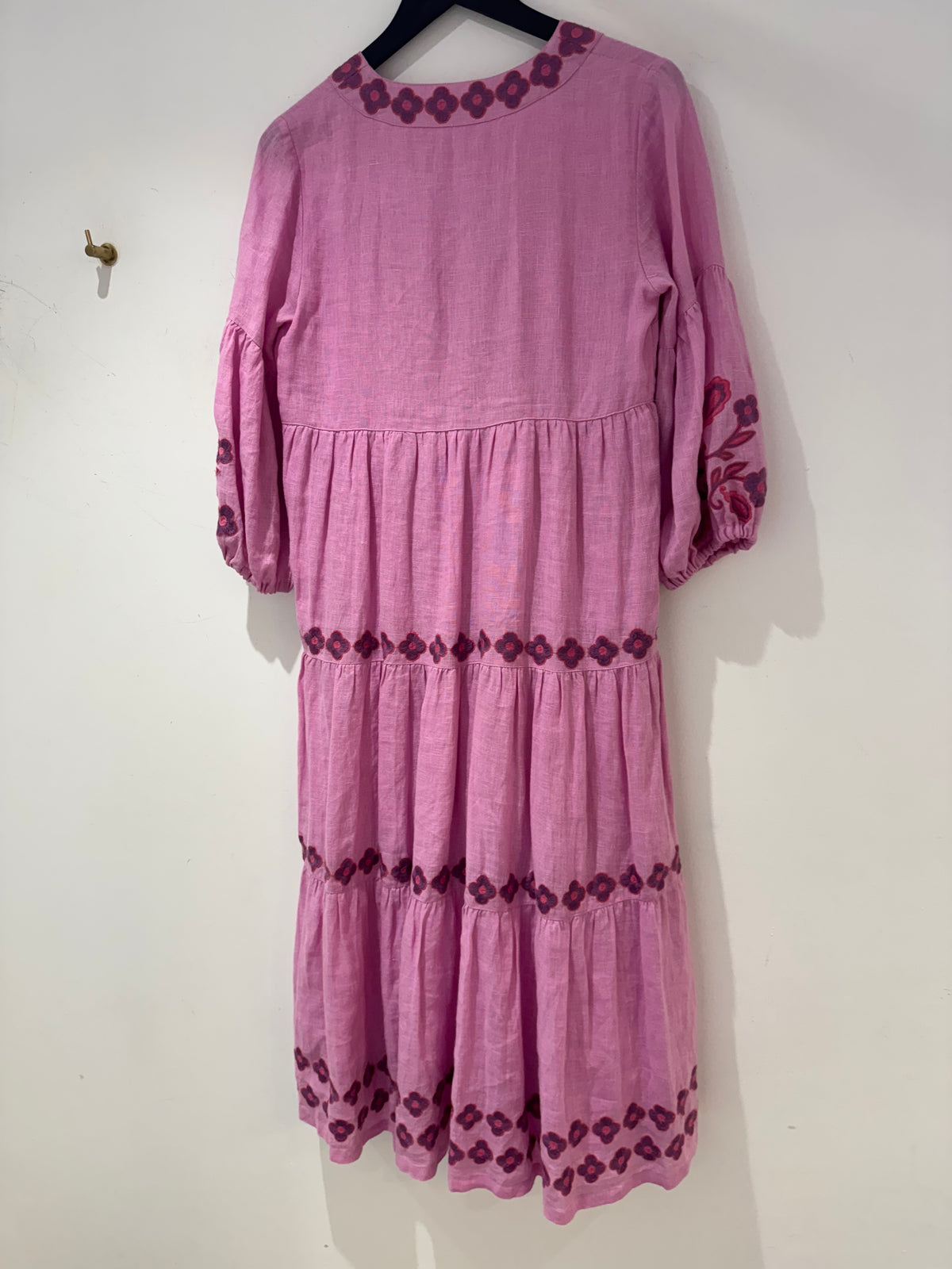 Aspiga Linen Tier Embroidered Dress Pinks Size Small