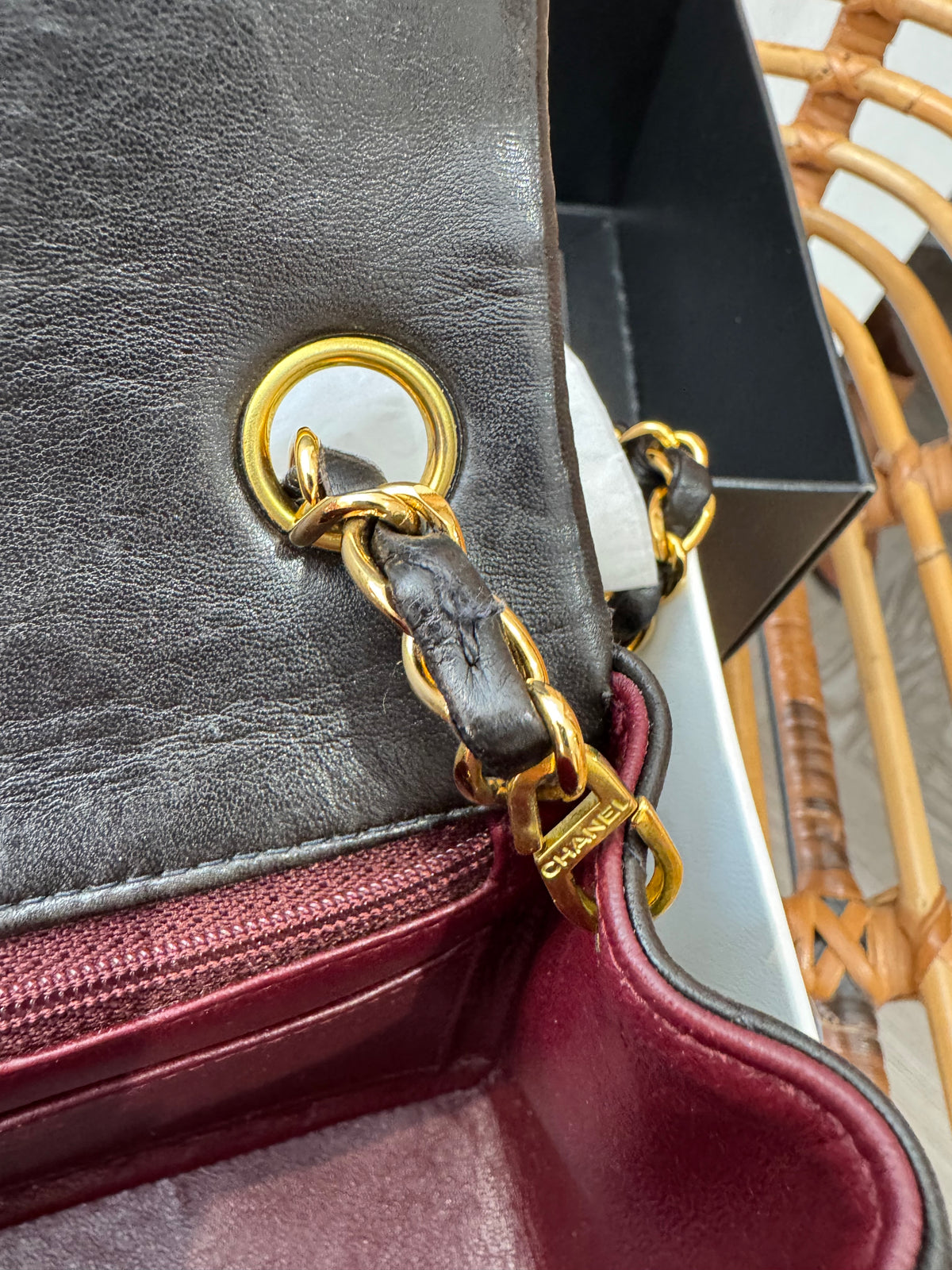 Chanel vintage mini classic flap bag Black and Gold